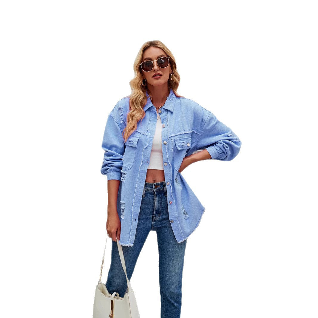 Womens Casual Relaxed-fit Denim Top For Vacation