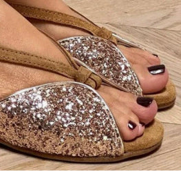 Sandales peep-toe avec paillettes brodées