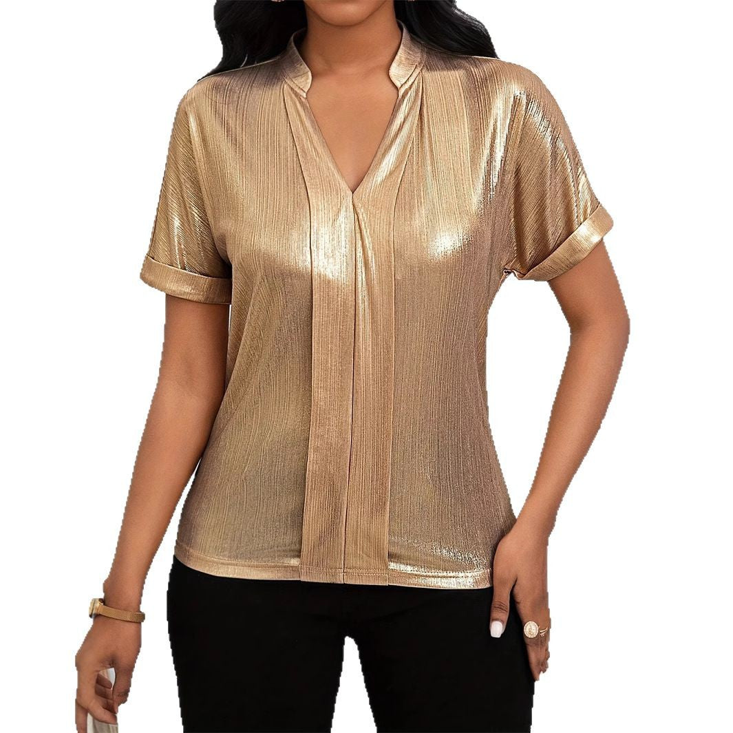 Blouse tendance unie à manches courtes