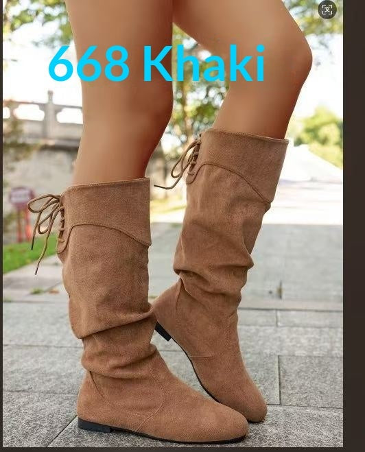 Bottes hautes plissées à talons épais