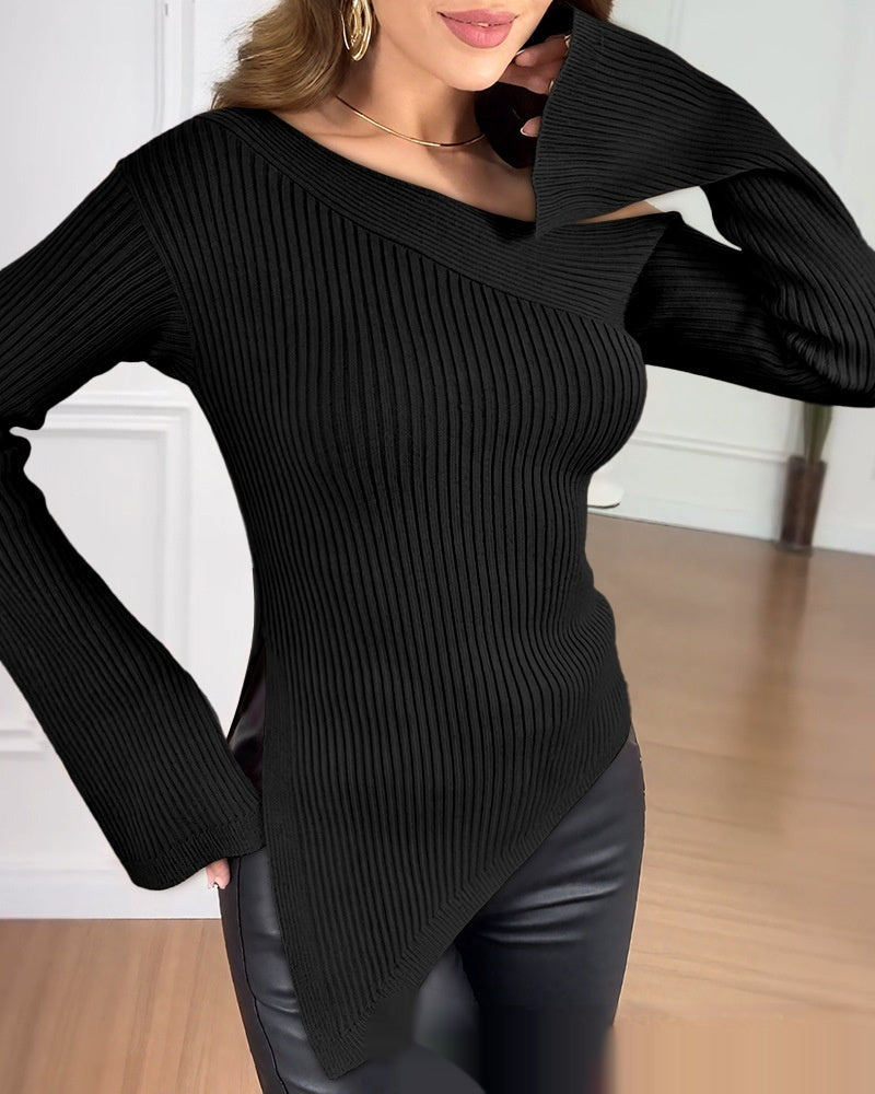 Haut en tricot ajouré asymétrique