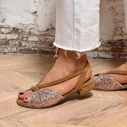 Sandales peep-toe avec paillettes brodées