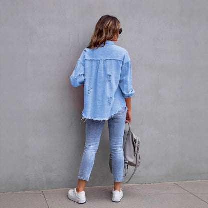 Womens Casual Relaxed-fit Denim Top For Vacation