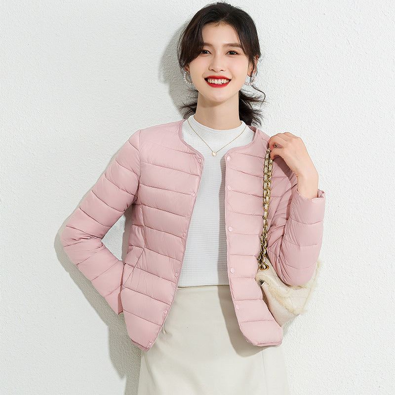 Womens Lightweight Short Crewneck Cotton Liner Jacket