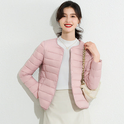 Womens Lightweight Short Crewneck Cotton Liner Jacket