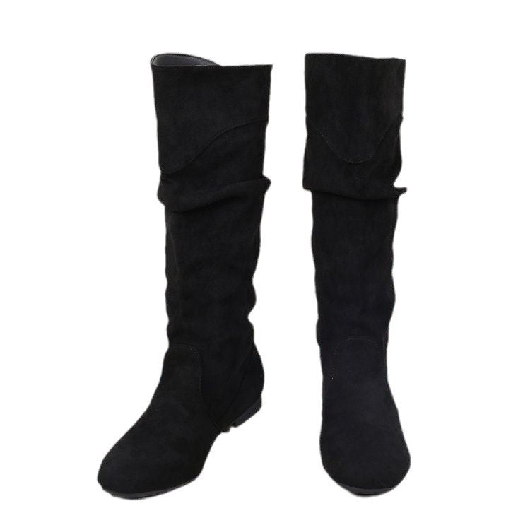 Bottes hautes plissées à talons épais