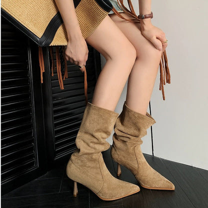 Bottines chics mi-mollet à talons aiguilles