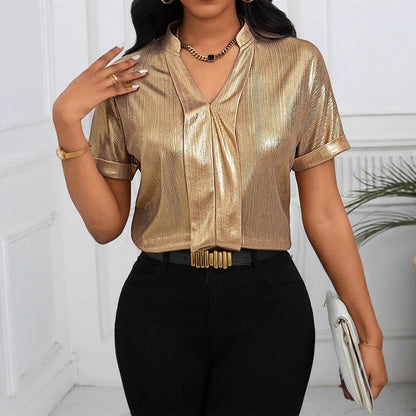Blouse tendance unie à manches courtes