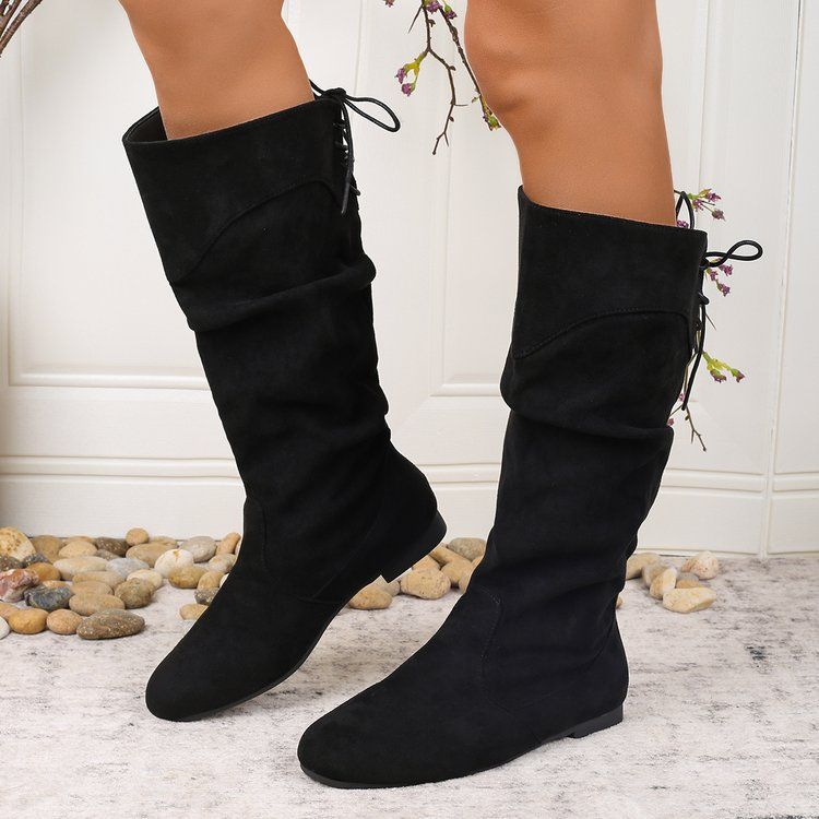 Bottes hautes plissées à talons épais