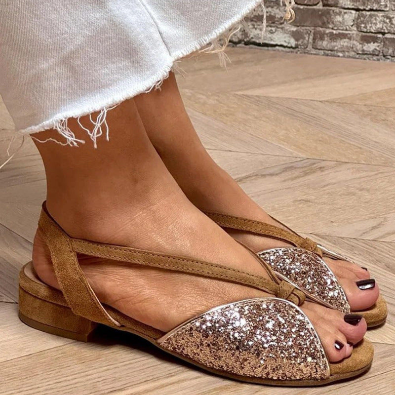 Sandales peep-toe avec paillettes brodées