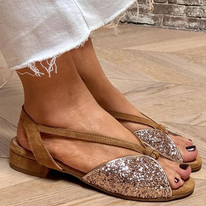 Sandales peep-toe avec paillettes brodées