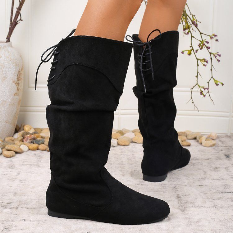 Bottes hautes plissées à talons épais
