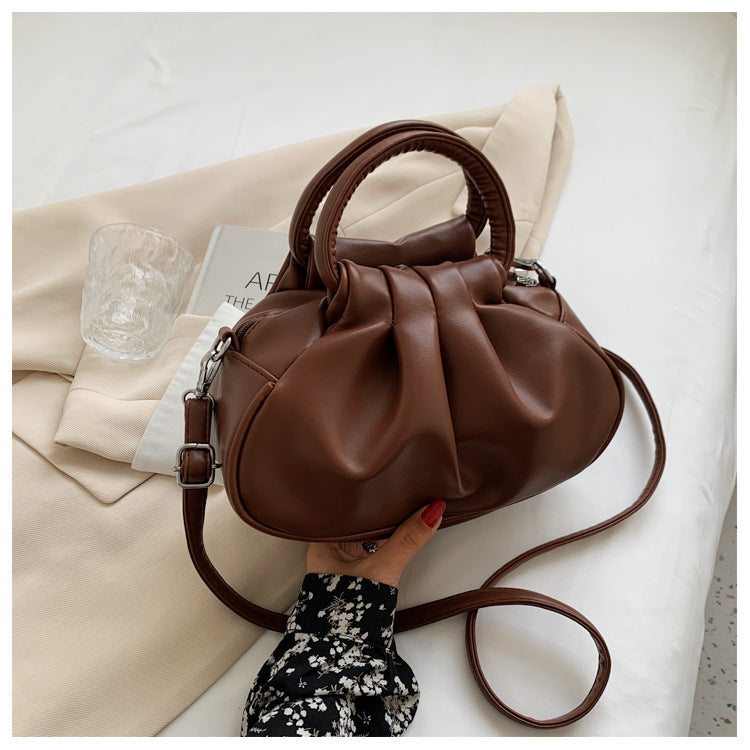 Versatile Womens Retro Cloud-Print Pleated Shoulder Crossbody Bag