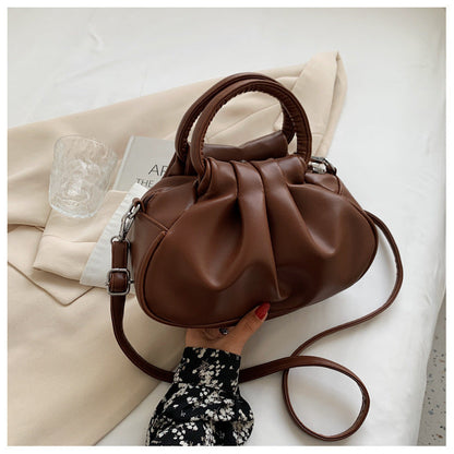 Versatile Womens Retro Cloud-Print Pleated Shoulder Crossbody Bag