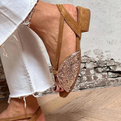 Sandales peep-toe avec paillettes brodées