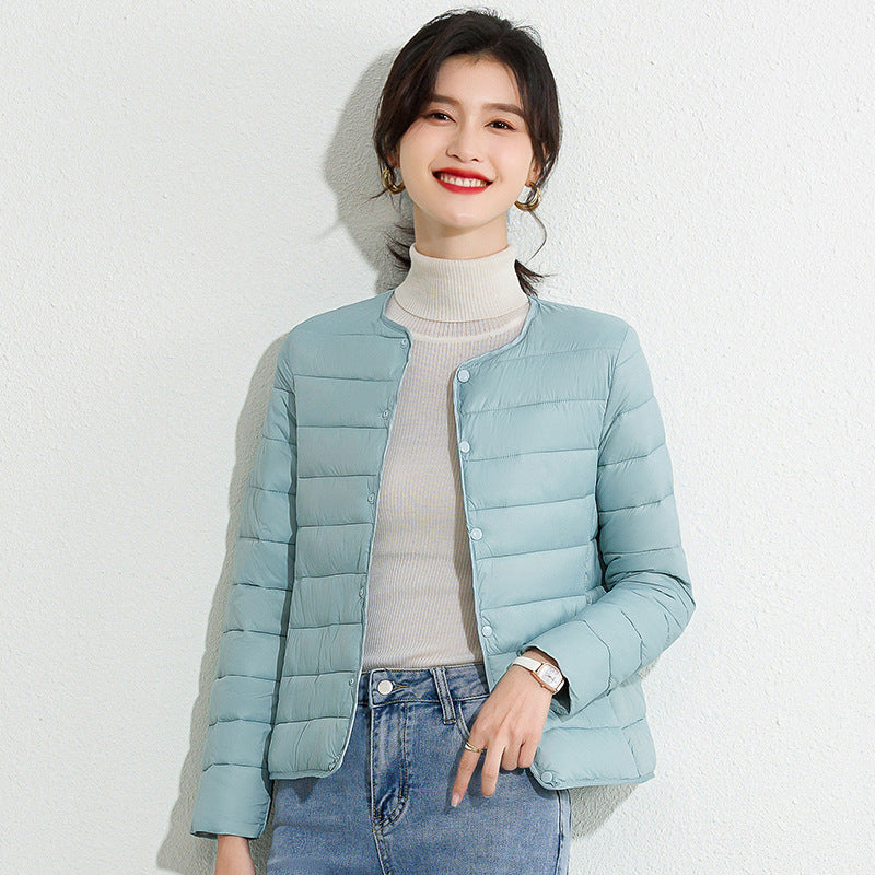 Womens Lightweight Short Crewneck Cotton Liner Jacket