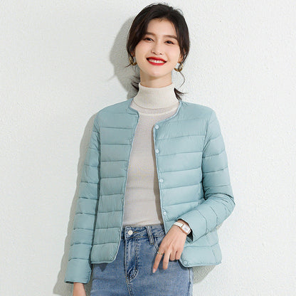 Womens Lightweight Short Crewneck Cotton Liner Jacket