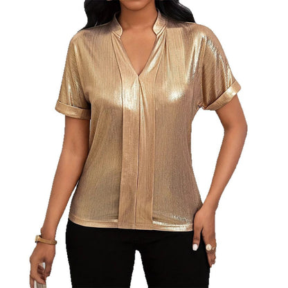 Blouse tendance unie à manches courtes