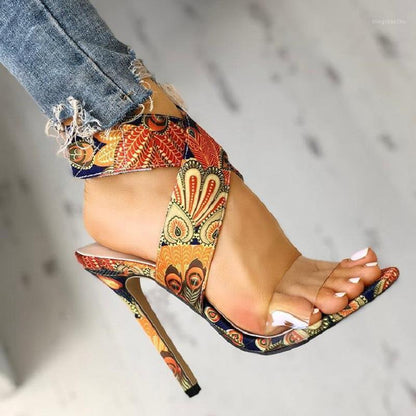 Sandales imprimées tendance à talons aiguilles
