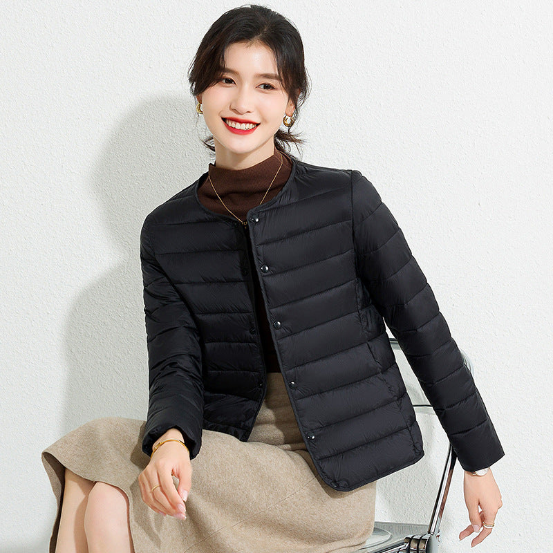 Womens Lightweight Short Crewneck Cotton Liner Jacket