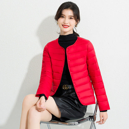 Womens Lightweight Short Crewneck Cotton Liner Jacket