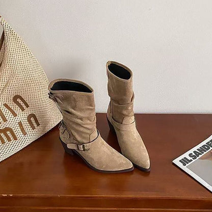 Bottines plissées à talons épais