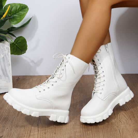Bottines blanches à bout rond