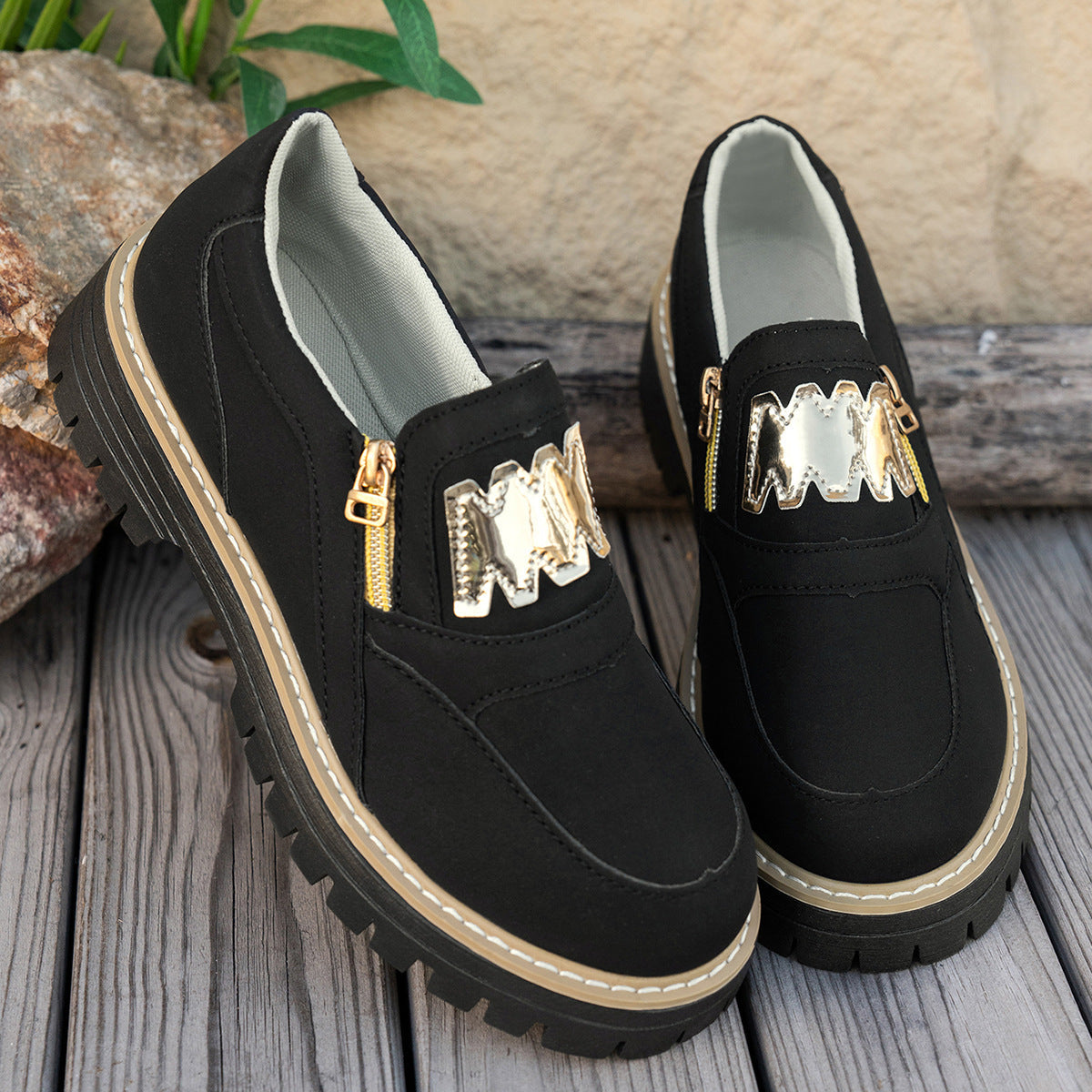 Mocassins éclair latérale et semelle plateforme épaisse