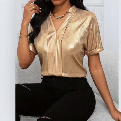 Blouse tendance unie à manches courtes