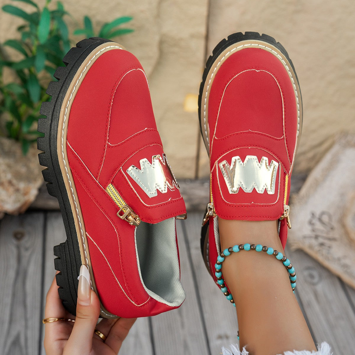 Mocassins éclair latérale et semelle plateforme épaisse