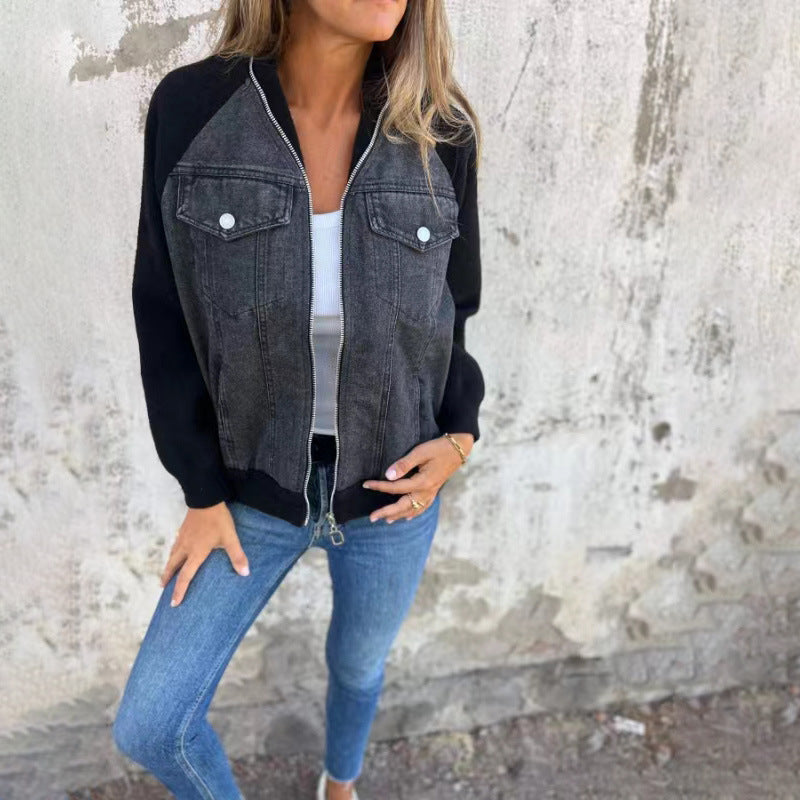 Veste décontractée en jean patchwork