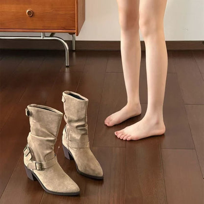 Bottines plissées à talons épais