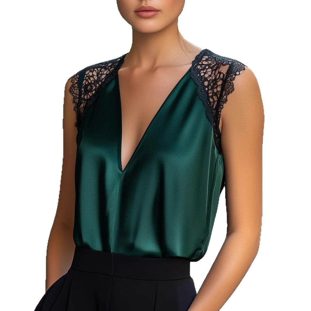 Nouveau gilet élégant patchwork de dentelle
