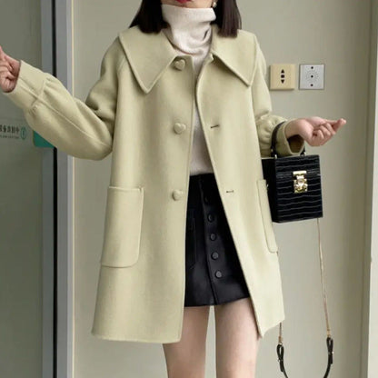 Womens Stylish Casual Doll-Neck Wool Coat