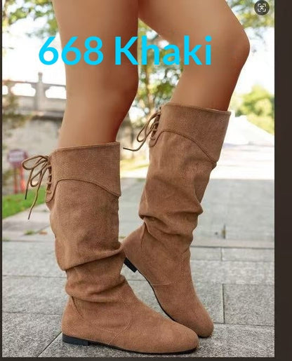 Bottes hautes plissées à talons épais
