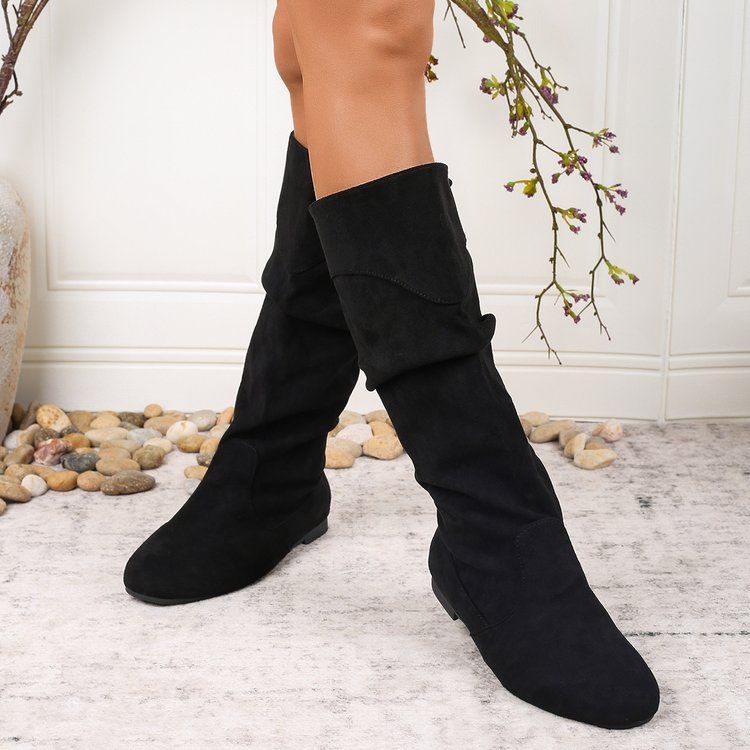 Bottes hautes plissées à talons épais