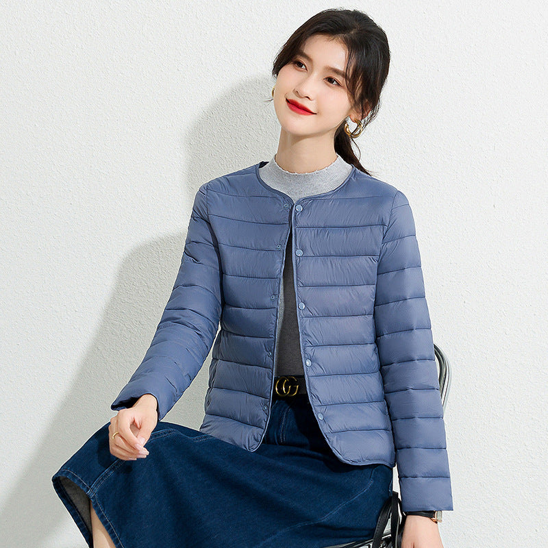 Womens Lightweight Short Crewneck Cotton Liner Jacket