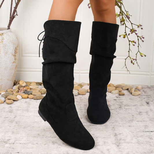 Bottes hautes plissées à talons épais